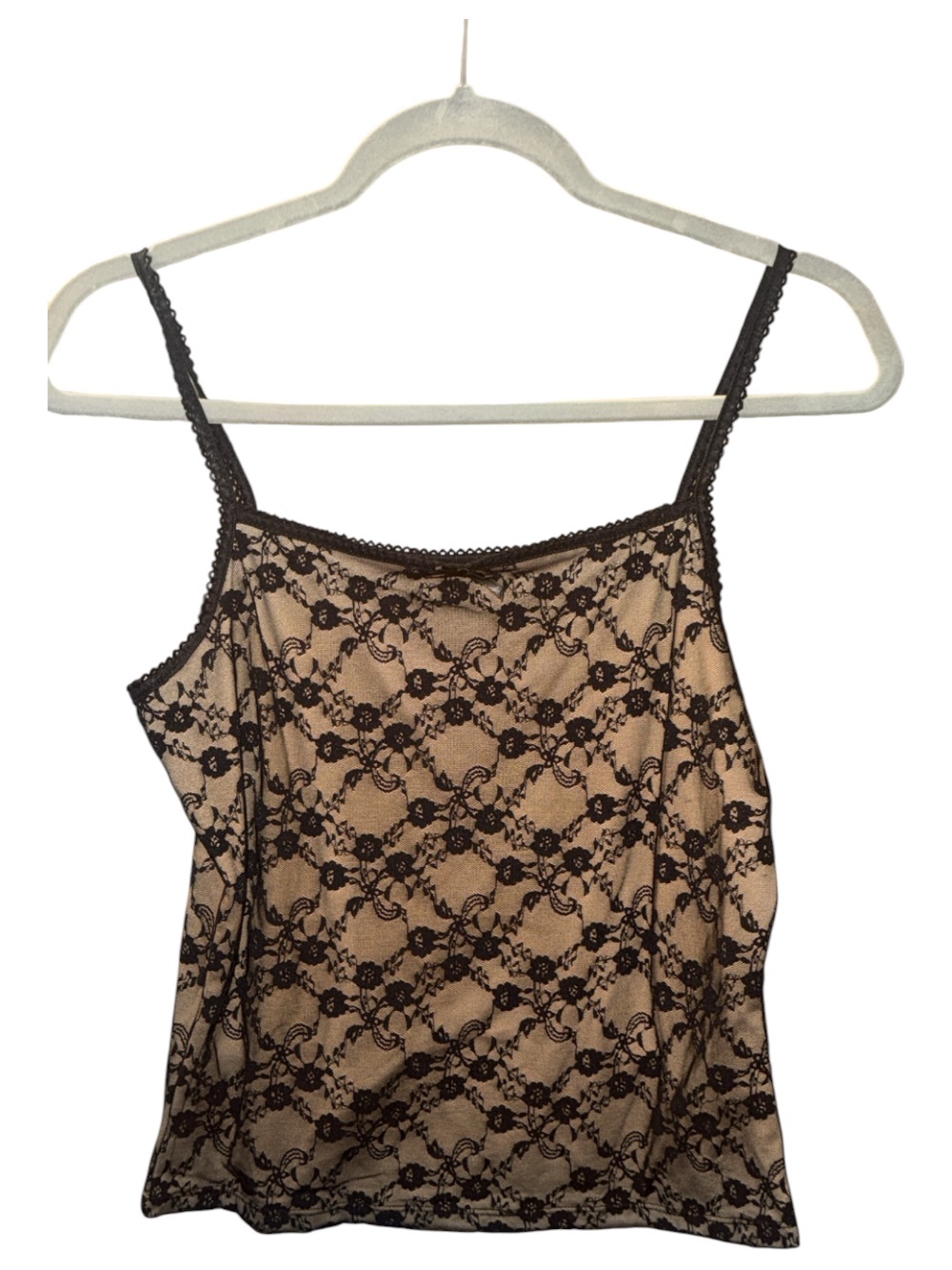Delicate Black Lace Overlay Cami on Nude Base